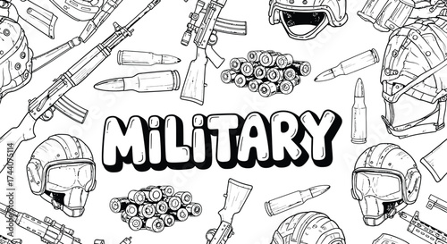 Military equipment outline drawing for coloring book pages