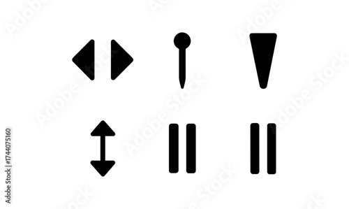 Minimalist geometric navigation symbols set in black and white
