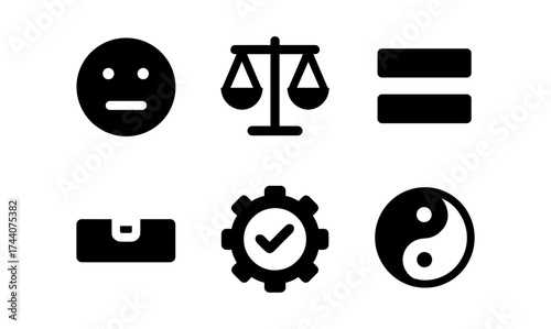 Set of minimalist icons including balance, yin yang, and equality symbols