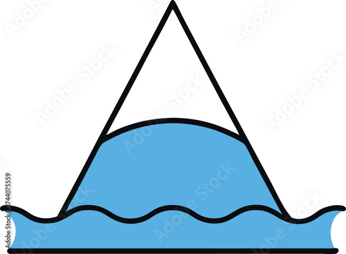 Minimalist shark fin triangle above water wave vector illustration for marine danger iconography transparent background
