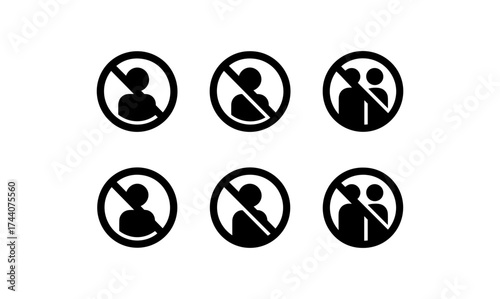 No entry icons: minimalist black silhouette set for restricted access signs