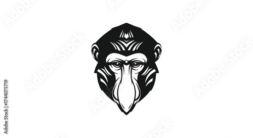 Black and white monkey head logo on white background Keywords: monkey, head, logo, animal