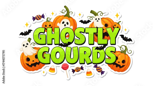 Halloween whimsy: Whimsical pumpkins and spectral gourds beckon, bringing a smile and a whisper of autumn magic to the air. A playful invitation to trick-or-treat and delight in the spooky season.