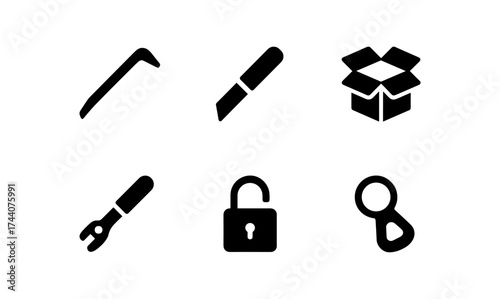 Set of minimalist tools and icons for packaging and security