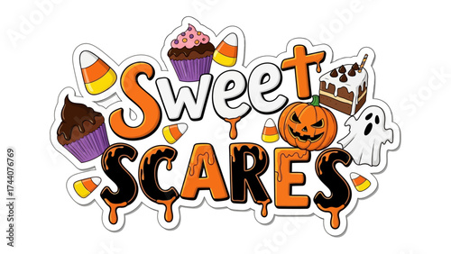 Sweet Scares: A vibrant collection of Halloween-themed sweets and treats, a sugary concoction, and festive charm.