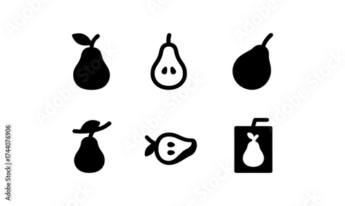 Minimalist pear icons in black silhouette style for packaging and design