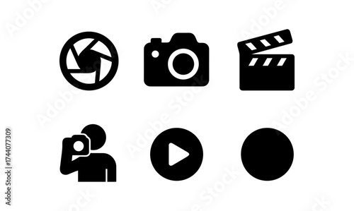 Minimalist camera and film icons for multimedia design projects