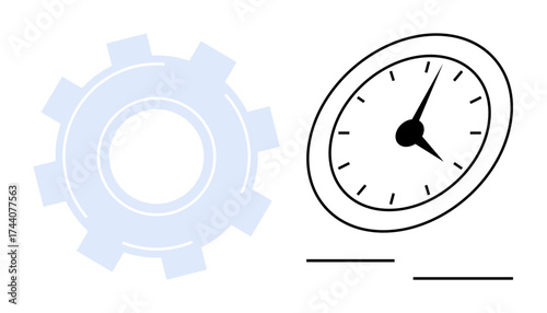 Blue gear and stopwatch outline emphasizing precision and optimization. Ideal for productivity, workflow, efficiency, time saving, management, planning, and innovation. Simple flat metaphor