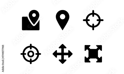 Navigation and target icons collection in minimalist black style