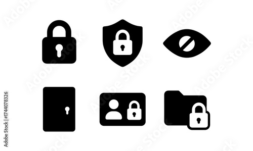 Security icons: privacy locks, shield, and restricted access symbols
