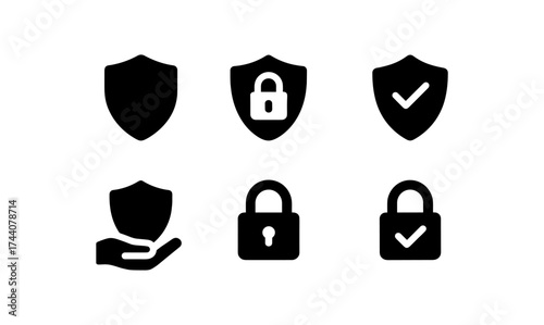 Security icons set: shields, locks, and checkmarks for safe digital design