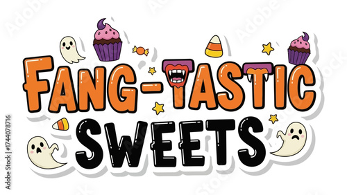 Fang-tastic Sweets: Playful typography showcases delightful Halloween-themed treats, offering a taste of spooky fun and flavorful confections.
