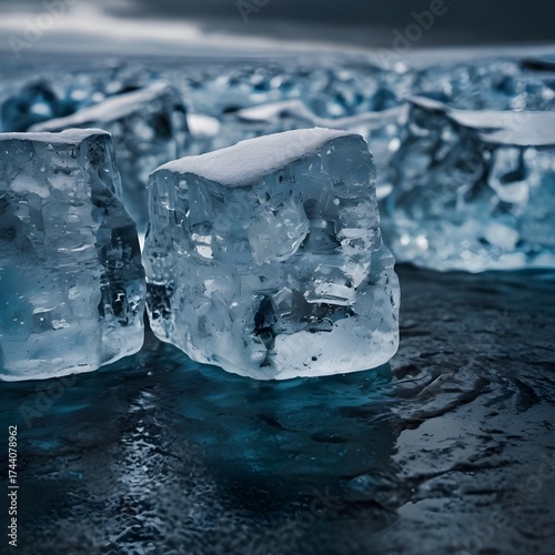 ice cubes with water drops