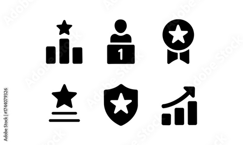 Icon set featuring awards and achievements in minimalist silhouette style