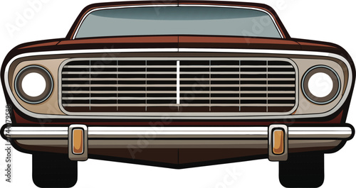 Front view of a classic vintage maroon car with chrome details