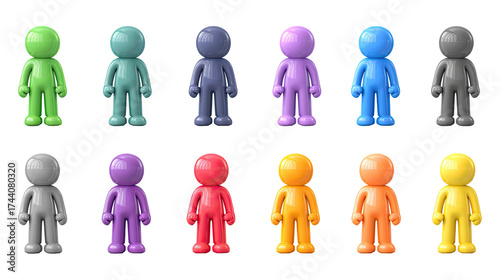 Colorful, simple figures, in a grid pattern