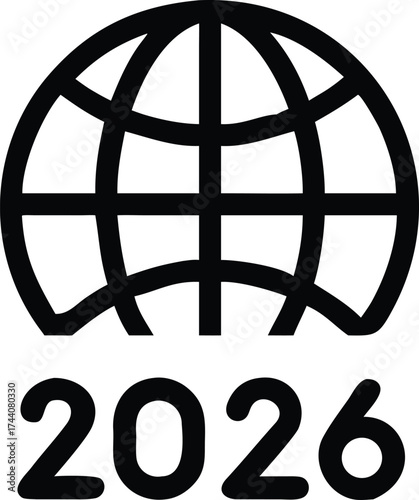 Global Future Vision 2026 Black and White Minimalist Illustration Globe for Web Design and Presentations High Resolution Symbol Icon