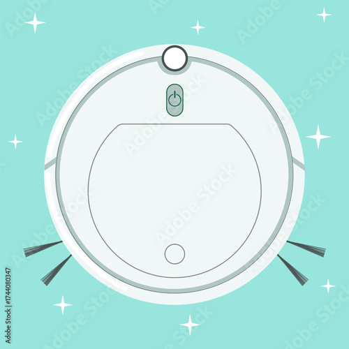 Round robot vacuum cleaner with control panel, stars, cleanliness, cleaning, housekeeping, home appliances