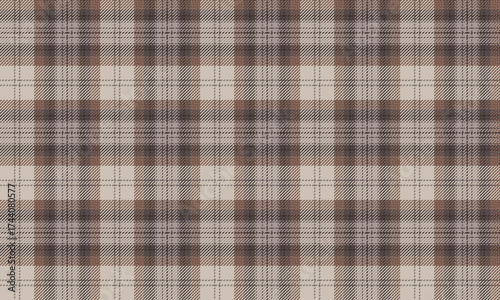This seamless plaid pattern in beige and brown gives a contemporary vintage feel to textiles and clothing, including skirts and pants, conveying a simple yet tasteful and confident style.