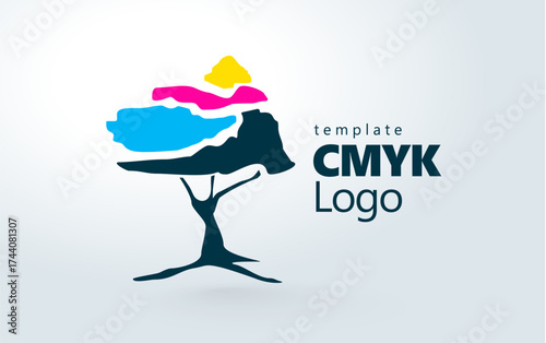 Cmyk Logo. Abstract Tree Printing theme. Template design vector. White background