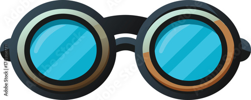 Steampunk goggles with blue lenses and leather accents