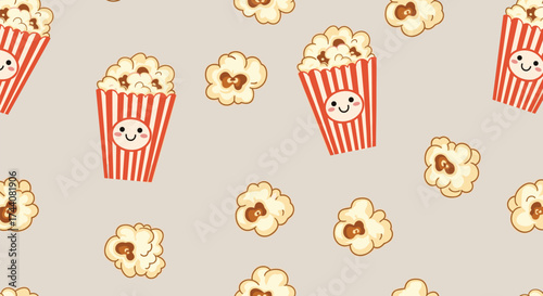 Cute cartoon popcorn boxes and kernels pattern.