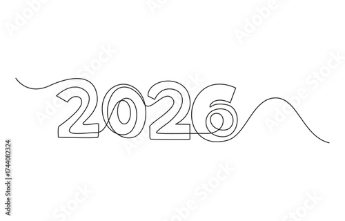 Happy New Year 2026 One line art drawing