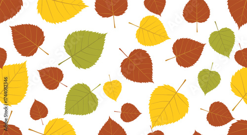 Autumn leaves falling gently on a white background.