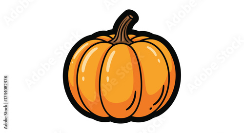 A bright orange pumpkin with a thick stem sits in the center.