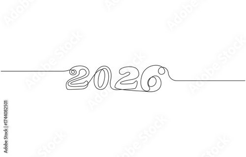 Happy New Year 2026 One line art drawing