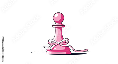 A single pink chess pawn with a ribbon bow on a white background.