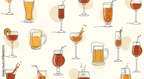 A delightful collection of various refreshing beverage illustrations with bubbly textures.