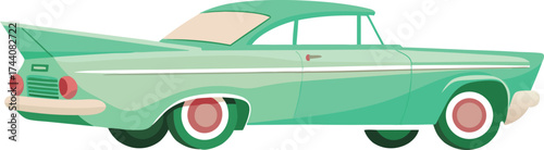 Retro vintage teal car with fins and white stripe