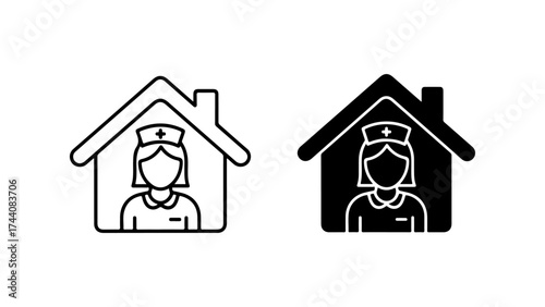 Home Care Nurse Vector Icons, Medical Assistance Design