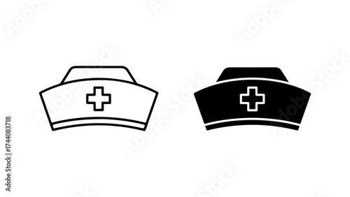Nurse Hat Icon Outline and Solid Black Design