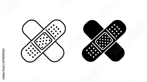 Crossed Bandages Icons in Outline and Solid Styles on White