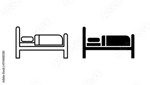 Minimalist Bed Icons: Outline and Filled Designs on White Background