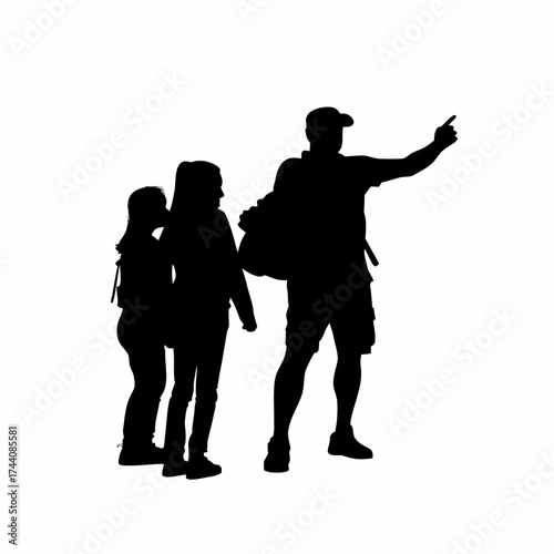 Silhouette of a forest ranger preventing tourists from littering isolated on white background