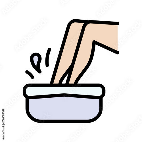 Foot bath color icon. Spa treatment. Leg in hot water. Healthcare, skincare. Wellness symbol. Vector isolated illustration.