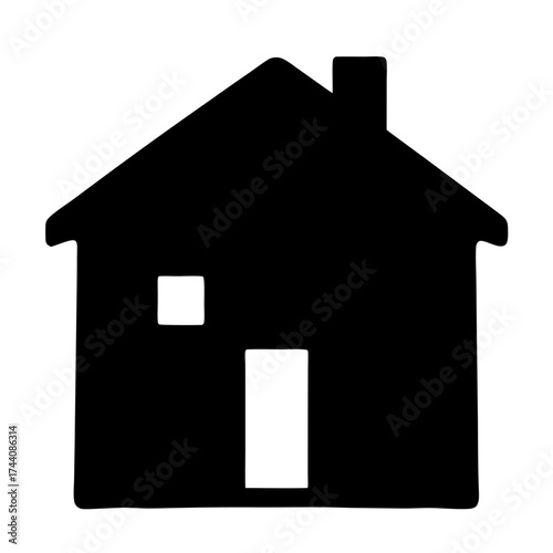 Vector art of house silhouette simple house with a chimney, window, and door, representing home and real estate
