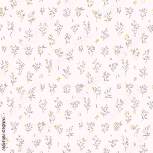 Flower pattern. Ditsy floral seamless pattern. Small little flower background. Repeat pattern. Ditsy print. Botanic surface design. Ditsy floral flower pattern for fashion, fabric, wrapping, decor