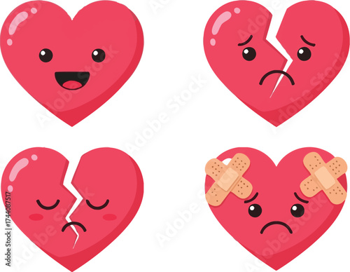 Heartbreak emotions cartoon vector illustration sad heart emoji