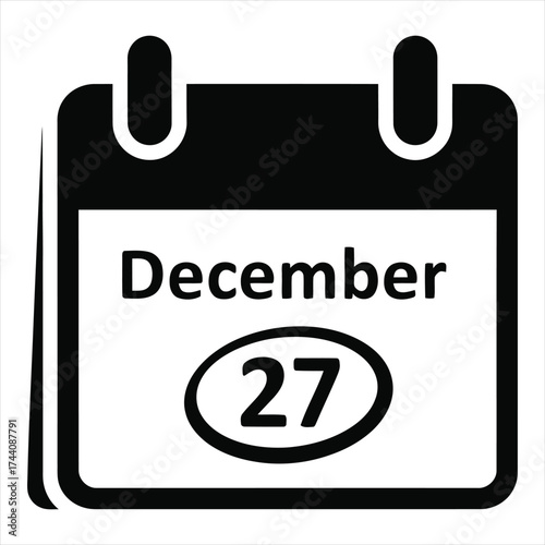 Icon of a calendar showing december 27th a clear simple graphic representation