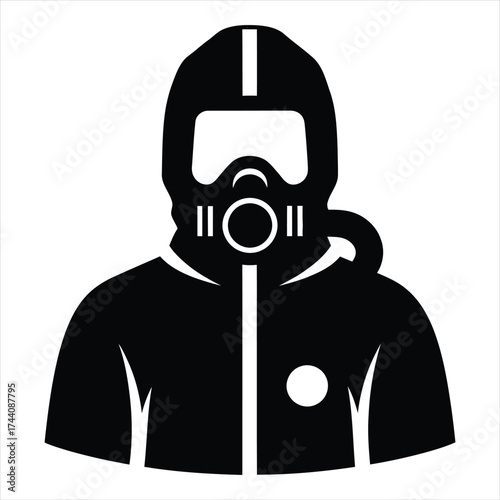 Icon of person in hazmat suit with gas mask representing safety and protection against hazards
