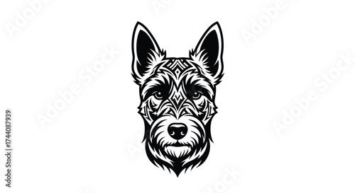 Black and white schnauzer dog head tribal art portrait