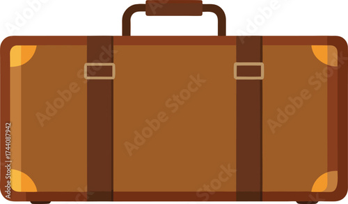 Vintage brown suitcase with leather straps and metal accents