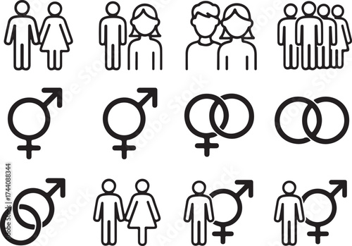 Gender Line Icon Set – Thin Vector Symbols of Gender and Identity
