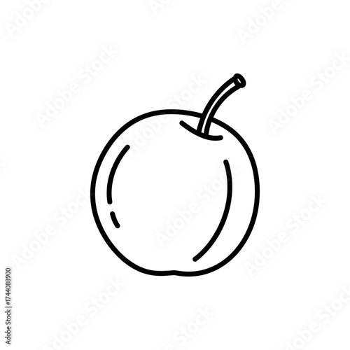 Single apple sits isolated on white surface, showcasing simple line art and clean presentation, evoking minimalism.
