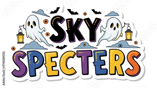 Sky Specters: The sky fills with playful specters, framed with a variety of decorations for the holiday. A fun image.