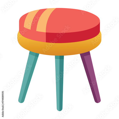Minimal Flat Vector Stool with Cushion